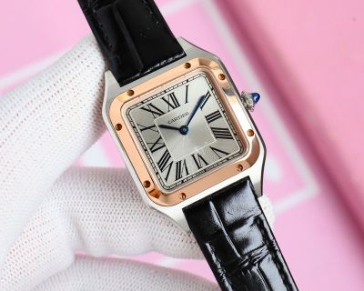 Cartier 18K Rose Gold Italian Cowhide Leather Strap Sapphire Glass Women's White Watch